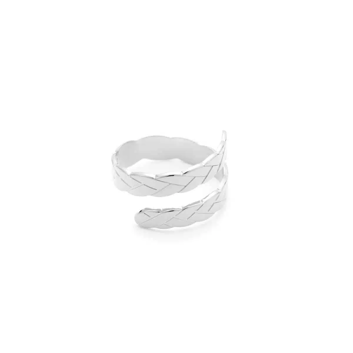 Adjustable silver ring, braided, open