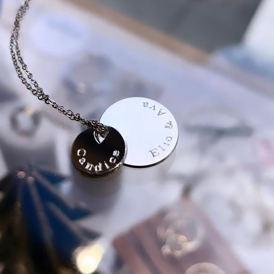 Collier MÉDAILLE Double 3 Engraved Silver DOUBLE MEDAL Necklace
